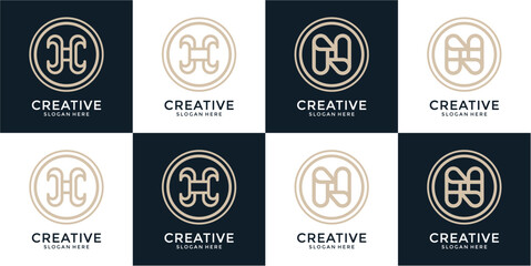 Beige and Dark Pixel Monogram Logo Designs