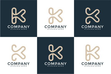 Beige And Navy Blue Abstract K Letter Logo Variations
