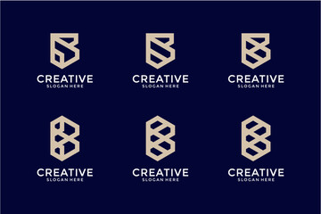 Beige And Navy Blue Geometric Letter B Logos Set