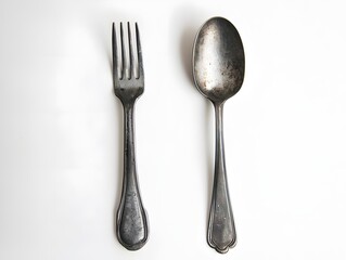 Elegant Silver Spoon and Fork Set Neatly Placed on a Pristine White Surface
