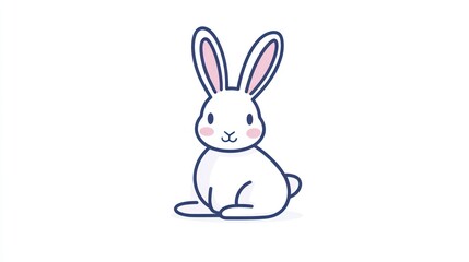 Cute cartoon white rabbit sitting, children's book illustration