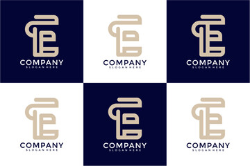 Beige And Navy Blue Minimalist Geometric Letter E Logo Variations