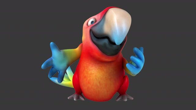 Fun 3d cartoon parrot waving (with alpha channel)