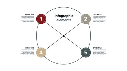 Business process chart infographics with 4 step circles. Round workflow graphic elements. Company flowchart presentation slide. Vector info graphic in flat design