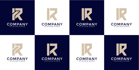 Beige And Navy Blue Minimalist Letter R Logo Variations