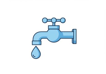 Water faucet icon, light blue color, simple geometric design, single water droplet, minimalist illustration, flat vector style