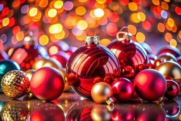 Vibrant Christmas Ornament Double Exposure Mockup: Red Bokeh Background & Luxe Copy Space