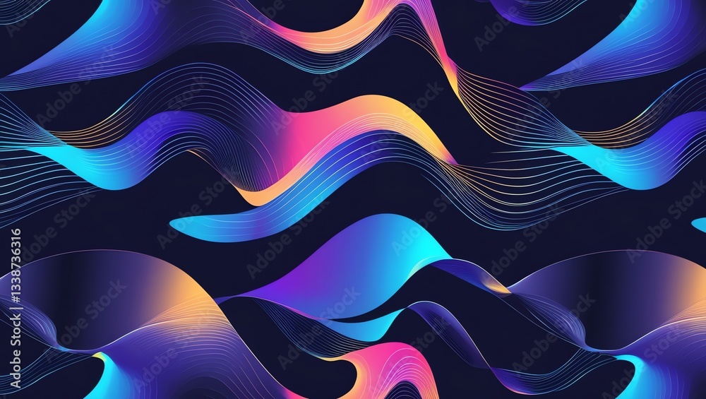 Wall mural abstract neon wave pattern: vibrant colors and dynamic flow