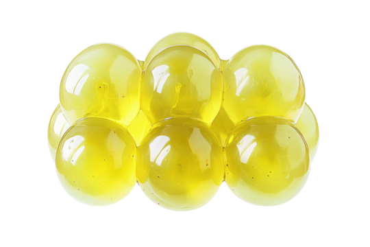 Close-up of yellow gelatin spheres arranged creatively
