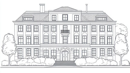 Classic European Building Facade Drawing