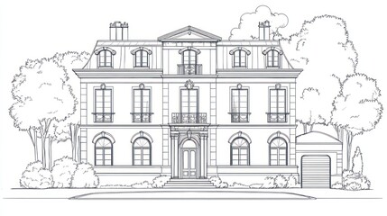Naklejka premium Architectural Drawing of a Large Mansion