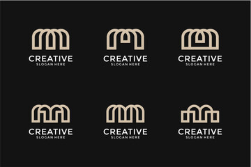 Obraz premium Beige Geometric Letter M Logo Variations On Dark Background