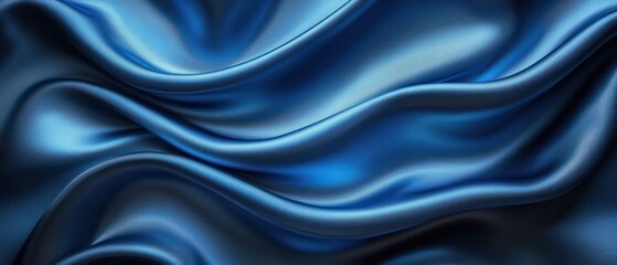 Obraz premium Elegant Deep Blue Silk Fabric Draped Gracefully, Soft and Smooth Texture, Abstract Background for Creative and Design Projects