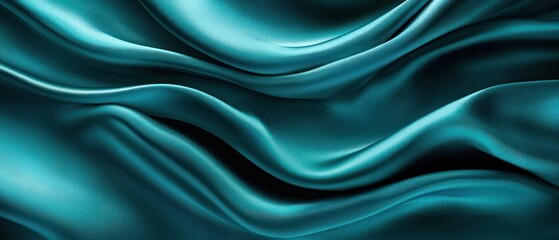 Fototapeta premium Smooth and Flowing Teal Satin Fabric with Soft Drapes and Elegant Texture Ideal for Backgrounds, Fashion, and Product Photography Enhancements