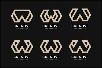 Beige Geometric Letter W Logos on Black Background