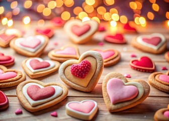 Obraz premium Valentine's Day Heart Cookies Flat Lay: Long Exposure, High Depth of Field Stock Photo