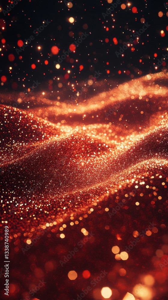 Wall mural abstract shimmering landscape of red and gold glitter with bokeh lights creating a festive and magic