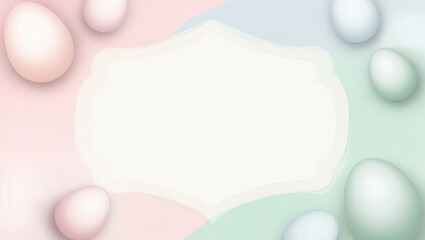 Easter-Themed border with pastel eggs on soft colorful background.