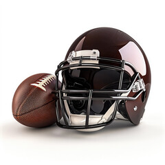 Naklejka premium American football helmet and ball on a white background. Professional sports equipment, game day concept, team spirit, competition. High-resolution close-up, perfect for sports branding. Generative ai
