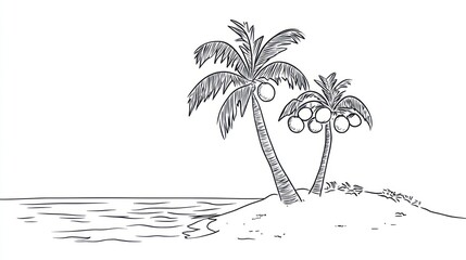 Hand-drawn tropical island scene