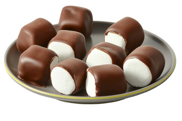 Chocolate-covered marshmallows arranged on a plate