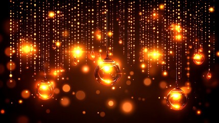 Obraz premium Abstract Sparkling Golden Ornaments Cascade Background, Festive Celebration Theme with Bokeh