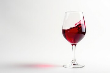 Rich red wine, swirling in glass against pure white backdrop, rich, crimson, cabernet