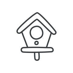 Cute birdhouse icon. Kawaii spring sticker. Hand drawn monochrome illustration isolated on a white background. Vector 10 EPS.