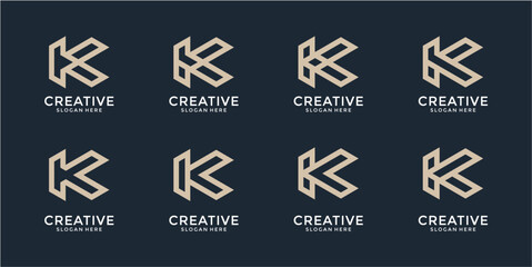 Beige Pixel Art Letter K Creative Logo on Dark Background