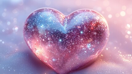 Fototapeta premium Holographic heart-shaped pattern with sparkling stars and bubblegum pink accents. Generative AI