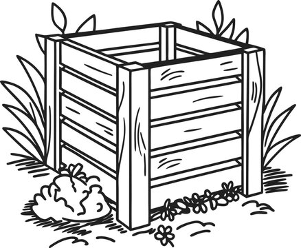 black and white compost bin in garden clip art preview