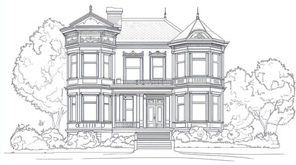 Historic Victorian House Drawing