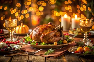 Thanksgiving Feast: Roasted Turkey & Elegant Table Setting with Bokeh