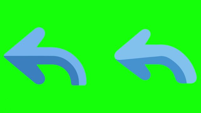 blue arrow icon, curved arrow pointing to the lef green screen background