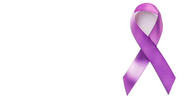 a purple ribbon for cancer awareness, isolated on a white background
