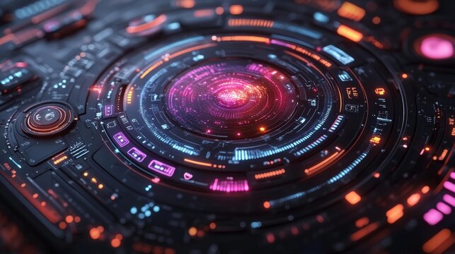 Futuristic Interface Displaying Dynamic Data in Circular Patterns. Generative AI