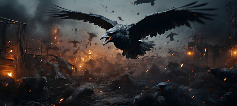 epic crow battle in dark, ai generative