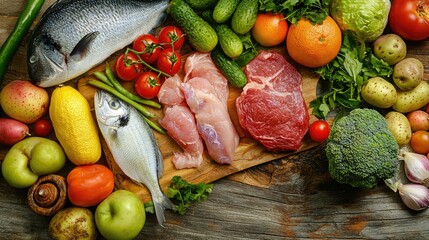 A paleo diet meal plan featuring a variety of fresh produce, fish, and meats.