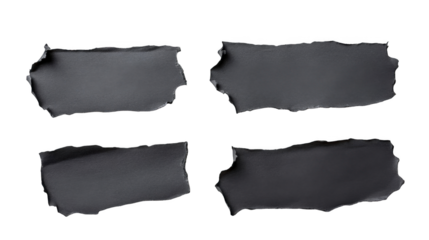 Three pieces of torn black paper isolated on a white background, a text and decoration template