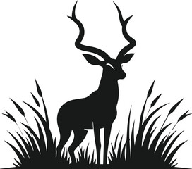 Silhouette of an antelope standing in tall grass vector animal illustration