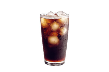 Refreshing glass of cola with ice, isolated on white background
