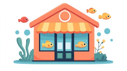 Obraz premium Cartoon fish store building