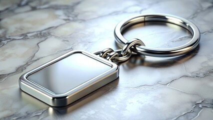 Metal Keychain Photography: Blank Keychains on Marble, Minimalist Product Shot