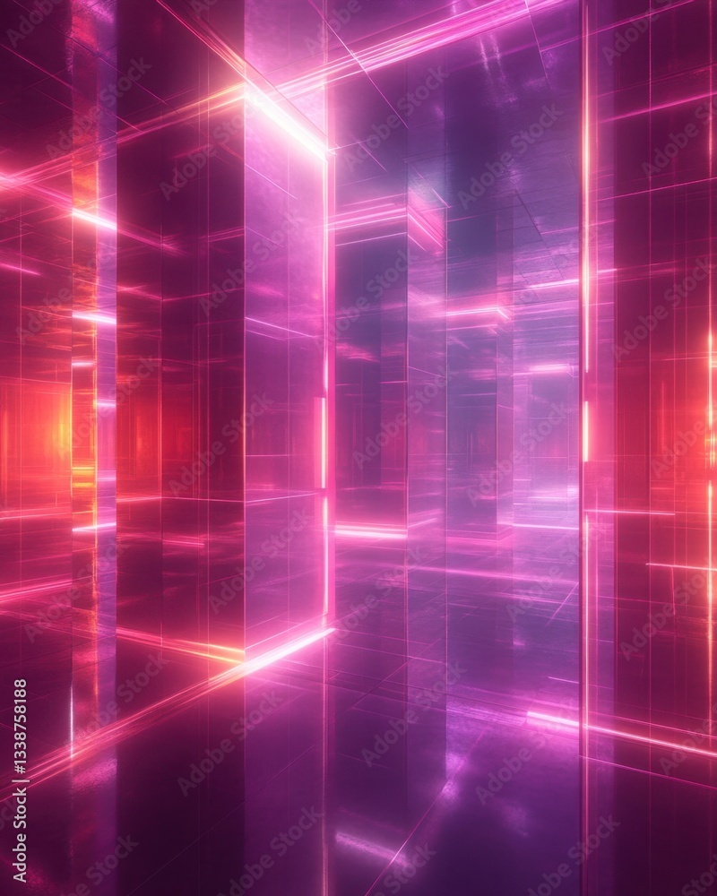 Canvas Prints abstract futuristic space illuminated by neon pink and red lights casting reflections on glossy surf