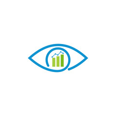 Blue Eye Icon with Green Bar Graph Inside