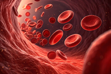Red Blood Cells Flowing Inside a Blood Vessel, Medical and Scientific Visualization