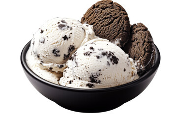 Creamy chocolate and vanilla ice cream in a black bowl