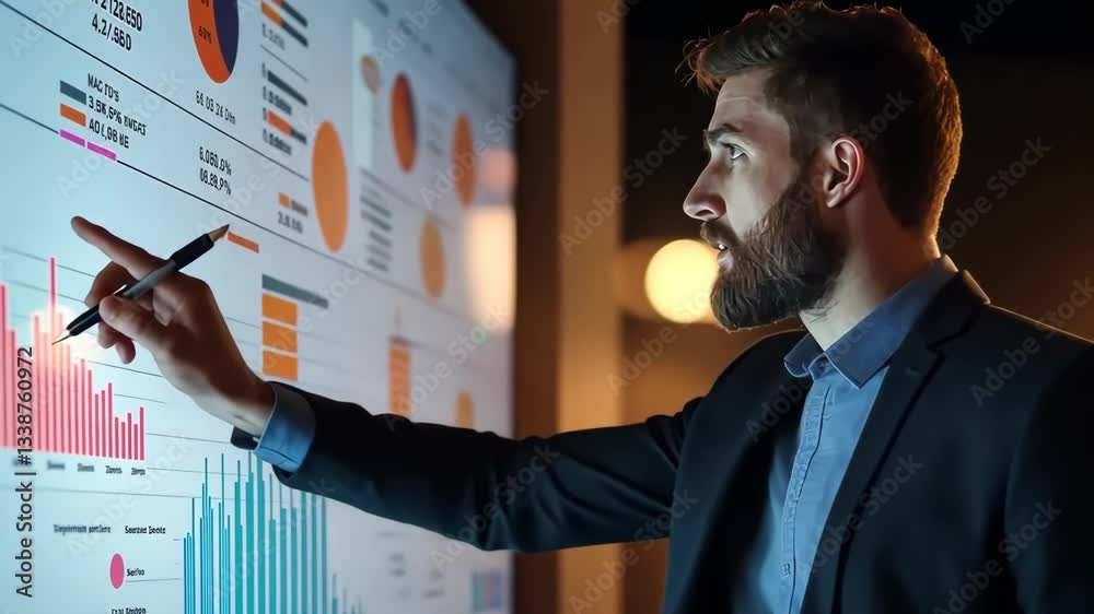Poster a skilled business analyst uses advanced graphs and detailed charts to present insights from complex