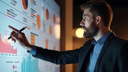 A skilled business analyst uses advanced graphs and detailed charts to present insights from complex data in impactful presentations to stakeholders, ensuring clarity and audience engagement