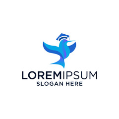 Blue Gradient Bird Wearing Graduation Cap Logo Design